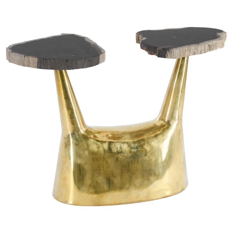 Приставной столик Side Table Petrified Wood Латунь Черный Бежевый Приставной столик Side Table Petrified Wood Латунь Черный Бежевый в Челябинске | Loft Concept