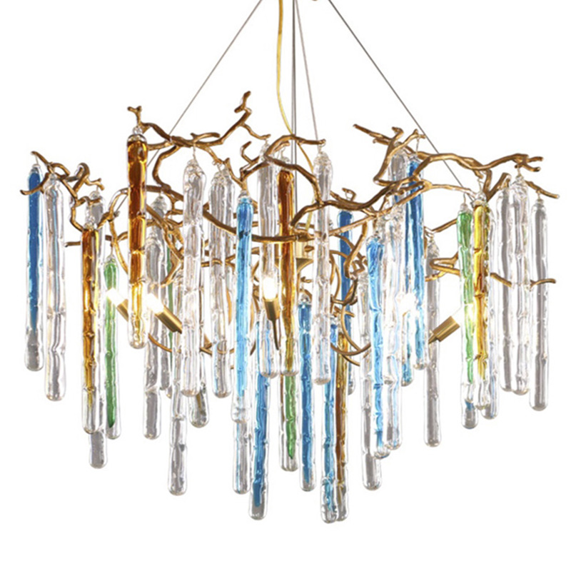 Люстра Waterfall Chandelier Blue Золотой Прозрачный Голубой в Челябинске | Loft Concept 