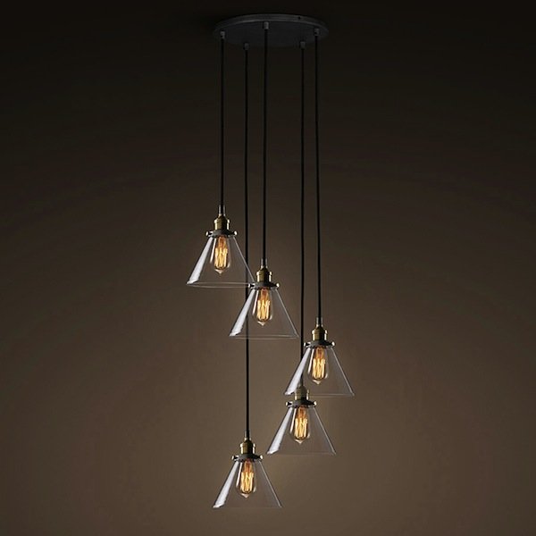 Подвесной светильник Loft Clear Glass Wide Cloche 5 Черный Подвесной светильник Loft Clear Glass Wide Cloche 5 Черный в Челябинске | Loft Concept