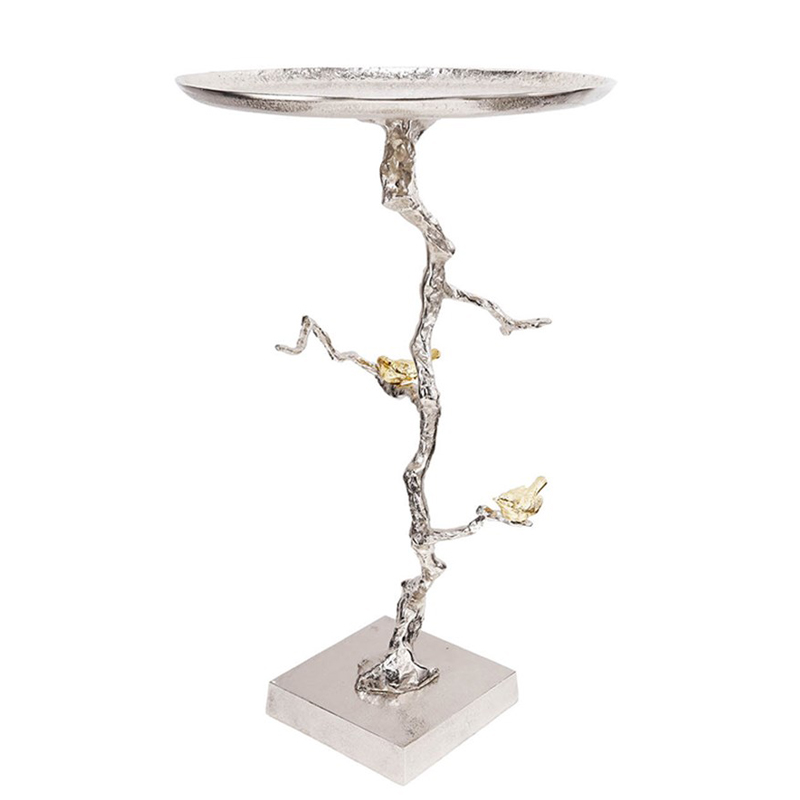 Приставной столик Tree Branch & Bird Сатиновое Серебро Золотой Приставной столик Tree Branch & Bird Сатиновое Серебро Золотой в Челябинске | Loft Concept