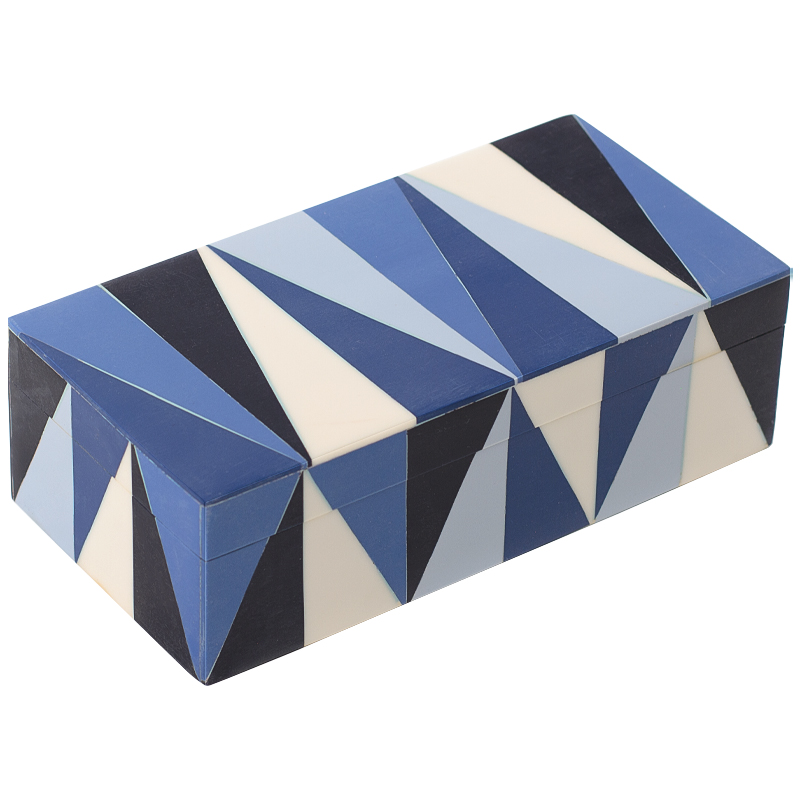 Шкатулка Blue White Triangles Bone Inlay Box Синий Белый Голубой Черный Шкатулка Blue White Triangles Bone Inlay Box Синий Белый Голубой Черный в Челябинске | Loft Concept