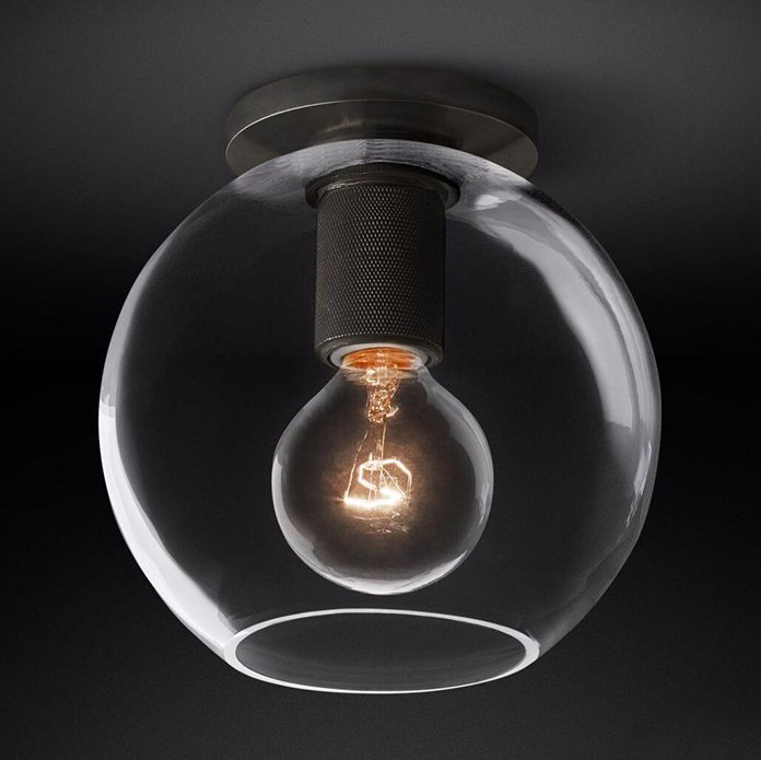 Потолочный светильник RH Utilitaire Globe  Shade Flushmount Black Прозрачное Стекло Темная бронза в Челябинске | Loft Concept 