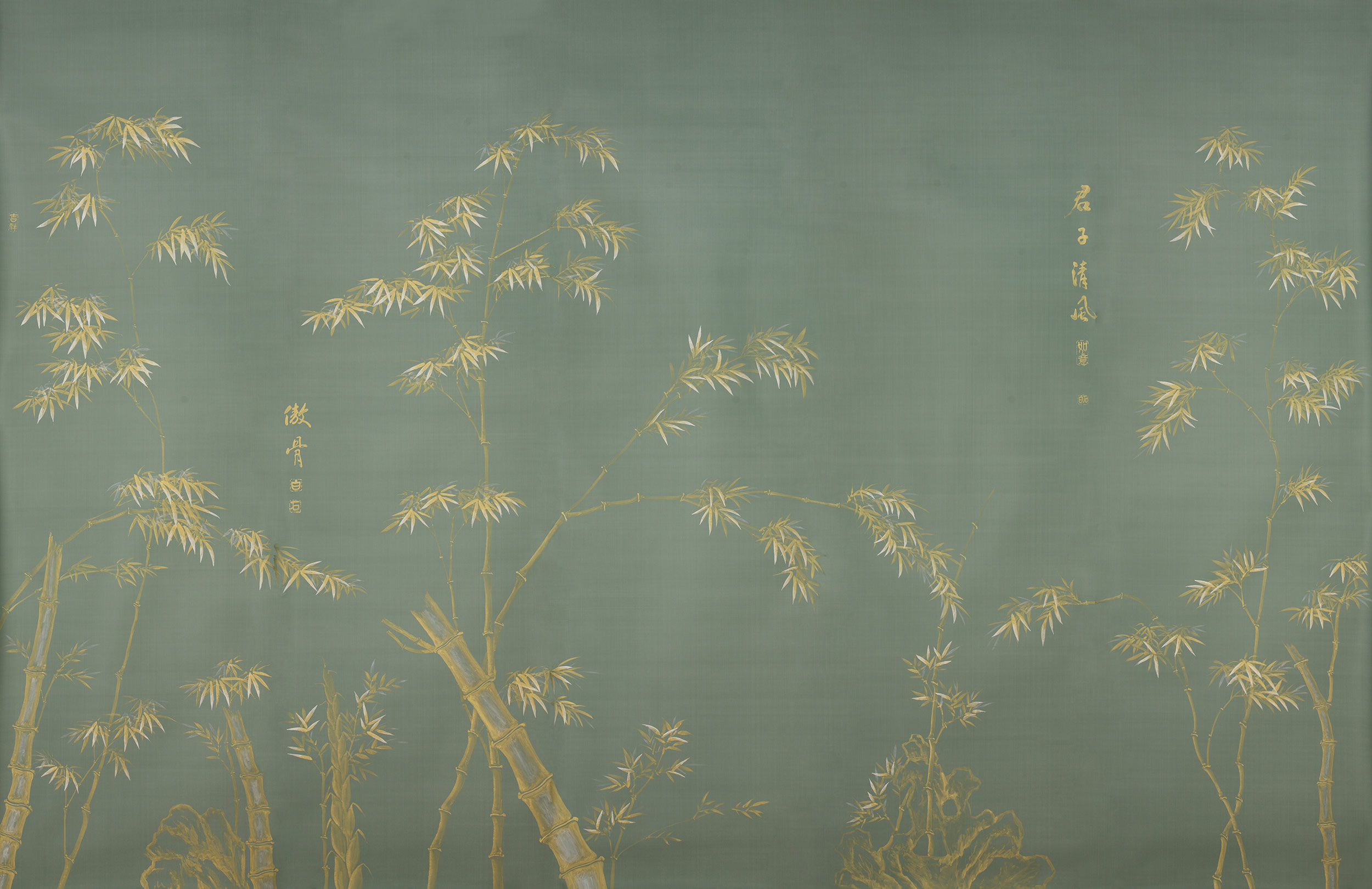Обои ручная роспись Bamboo Golden on Blue grey dyed silk Обои ручная роспись Bamboo Golden on Blue grey dyed silk - постер Loft-Concept в Челябинске