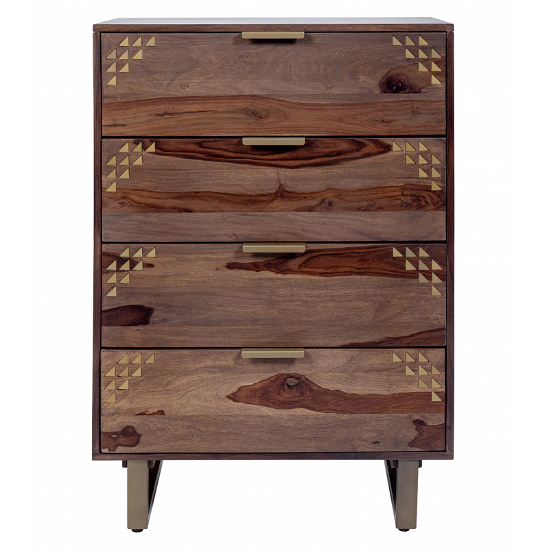 Тумба с выдвижными ящиками из массива дерева Шишам Indian Rosewood Коричневый Золотой Тумба с выдвижными ящиками из массива дерева Шишам Indian Rosewood Коричневый Золотой в Челябинске | Loft Concept