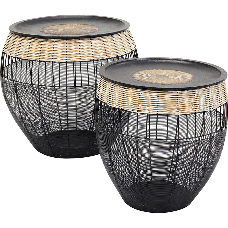 Комплект приставных столов African Wicker Drums Черный Древесина Комплект приставных столов African Wicker Drums Черный Древесина в Челябинске | Loft Concept