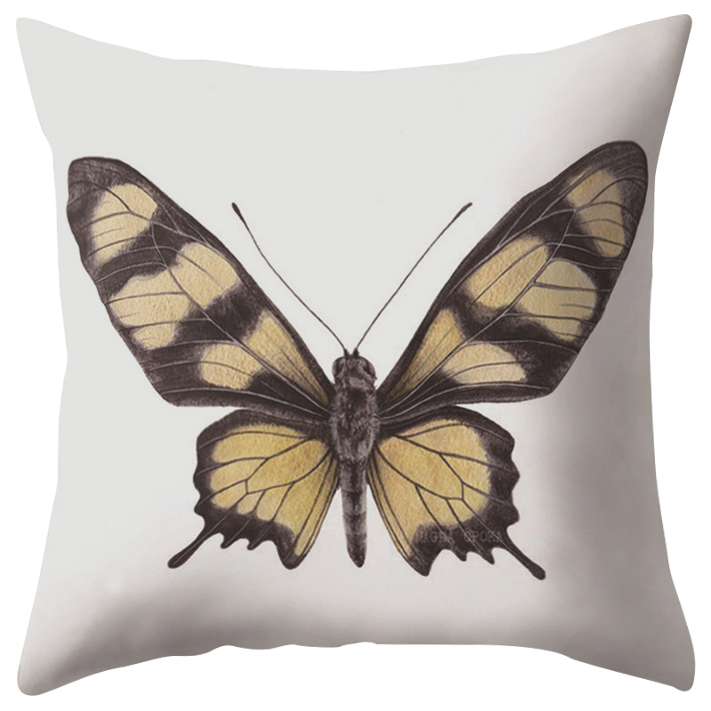 Декоративная подушка Yellow Butterfly Белый Желтый Черный Декоративная подушка Yellow Butterfly Белый Желтый Черный в Челябинске | Loft Concept