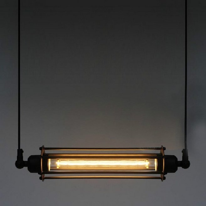 Подвесной светильник Loft Industrial Edison Cage Horizontal Mono Черный Подвесной светильник Loft Industrial Edison Cage Horizontal Mono Черный в Челябинске | Loft Concept