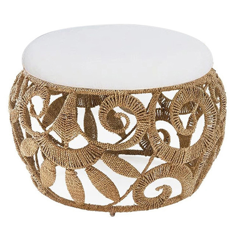 Плетеный пуф Azure Wicker Pouf Бежевый Белый Плетеный пуф Azure Wicker Pouf Бежевый Белый в Челябинске | Loft Concept