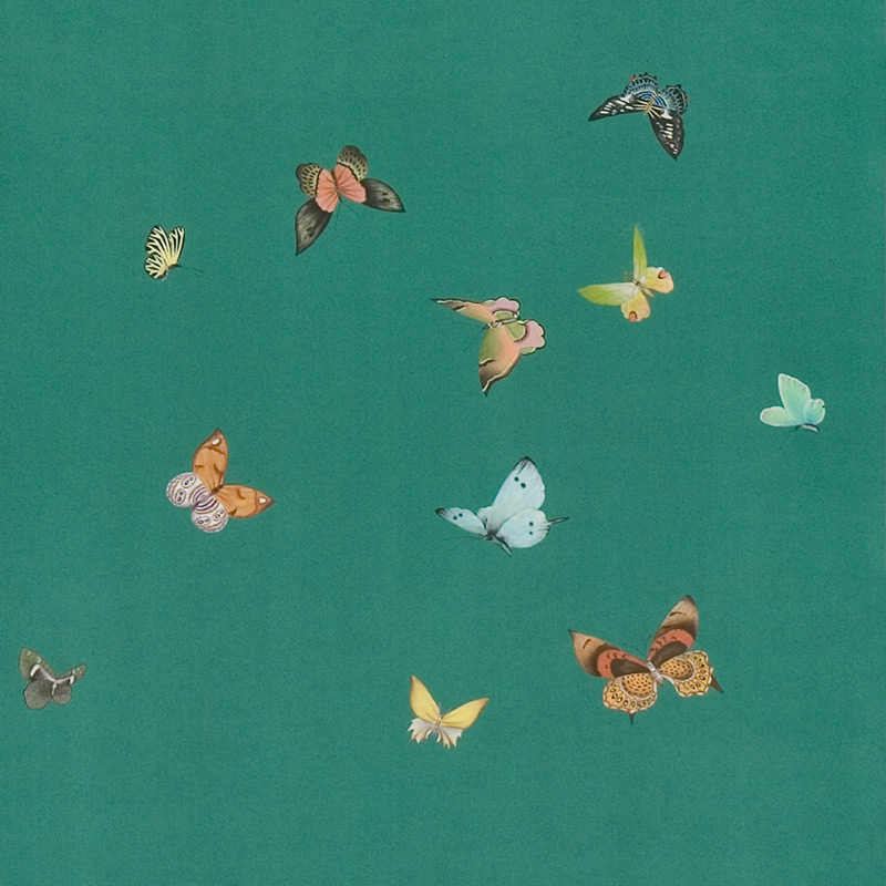 Обои ручная роспись Butterflies Emerald on green dyed paper  в Челябинске | Loft Concept 