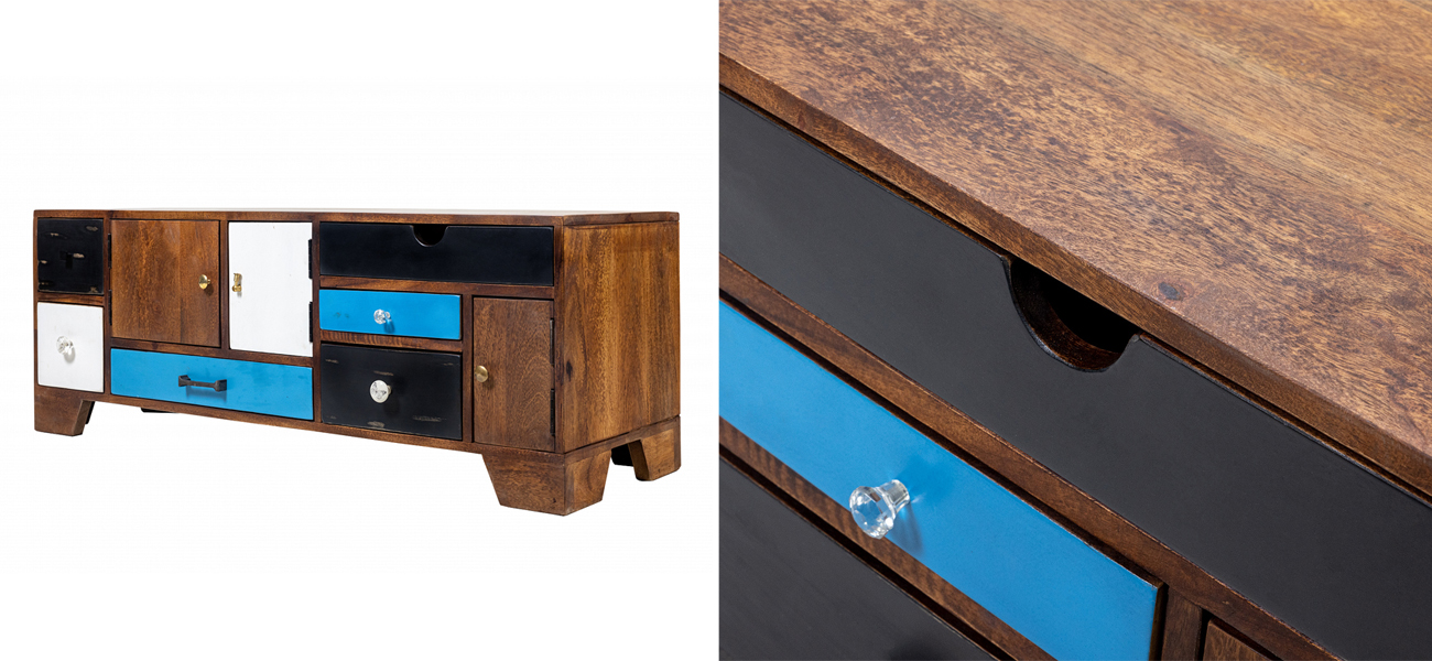 ТВ-тумба из массива с разноцветными ящиками Fancy  - фото №1