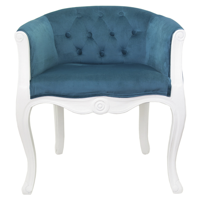 Кресло низкое в стиле прованс Louis French Armchair white and blue velour Бирюзовый Белый Кресло низкое в стиле прованс Louis French Armchair white and blue velour Бирюзовый Белый в Челябинске | Loft Concept