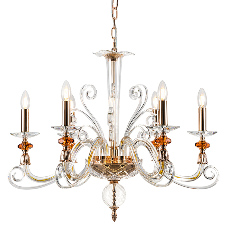 Люстра с 6-ю лампочками и изогнутыми прозрачными элементами из стекла Twisted Glass Candles Chandelier Золотой Прозрачное Стекло Люстра с 6-ю лампочками и изогнутыми прозрачными элементами из стекла Twisted Glass Candles Chandelier Золотой Прозрачное Стекло в Челябинске | Loft Concept