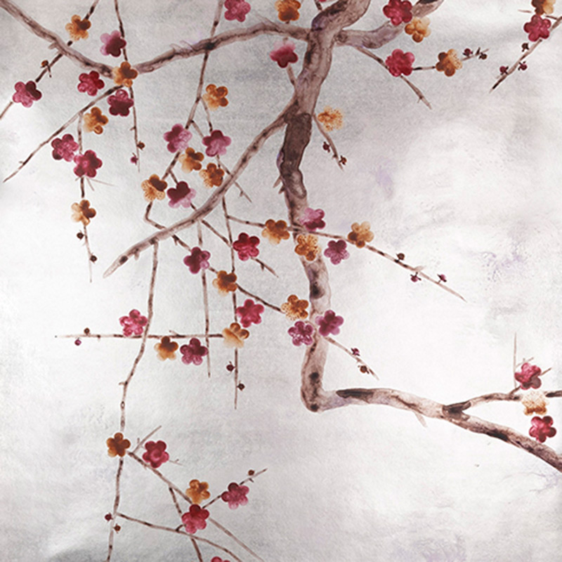 Обои ручная роспись Plum Blossom Original colourway on Tarnished Silver gilded paper with pearlescent antiquing Обои ручная роспись Plum Blossom Original colourway on Tarnished Silver gilded paper with pearlescent antiquing в Челябинске | Loft Concept
