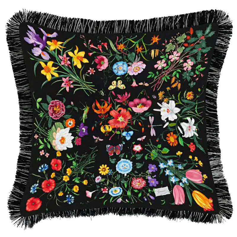 Декоративная подушка Cтиль Gucci Wildflowers Черный Мульти Декоративная подушка Cтиль Gucci Wildflowers Черный Мульти в Челябинске | Loft Concept