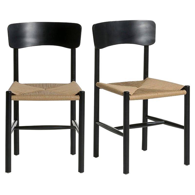 Комплект из 2-х стульев Wicker Black Chairs Бежевый Черный Комплект из 2-х стульев Wicker Black Chairs Бежевый Черный в Челябинске | Loft Concept