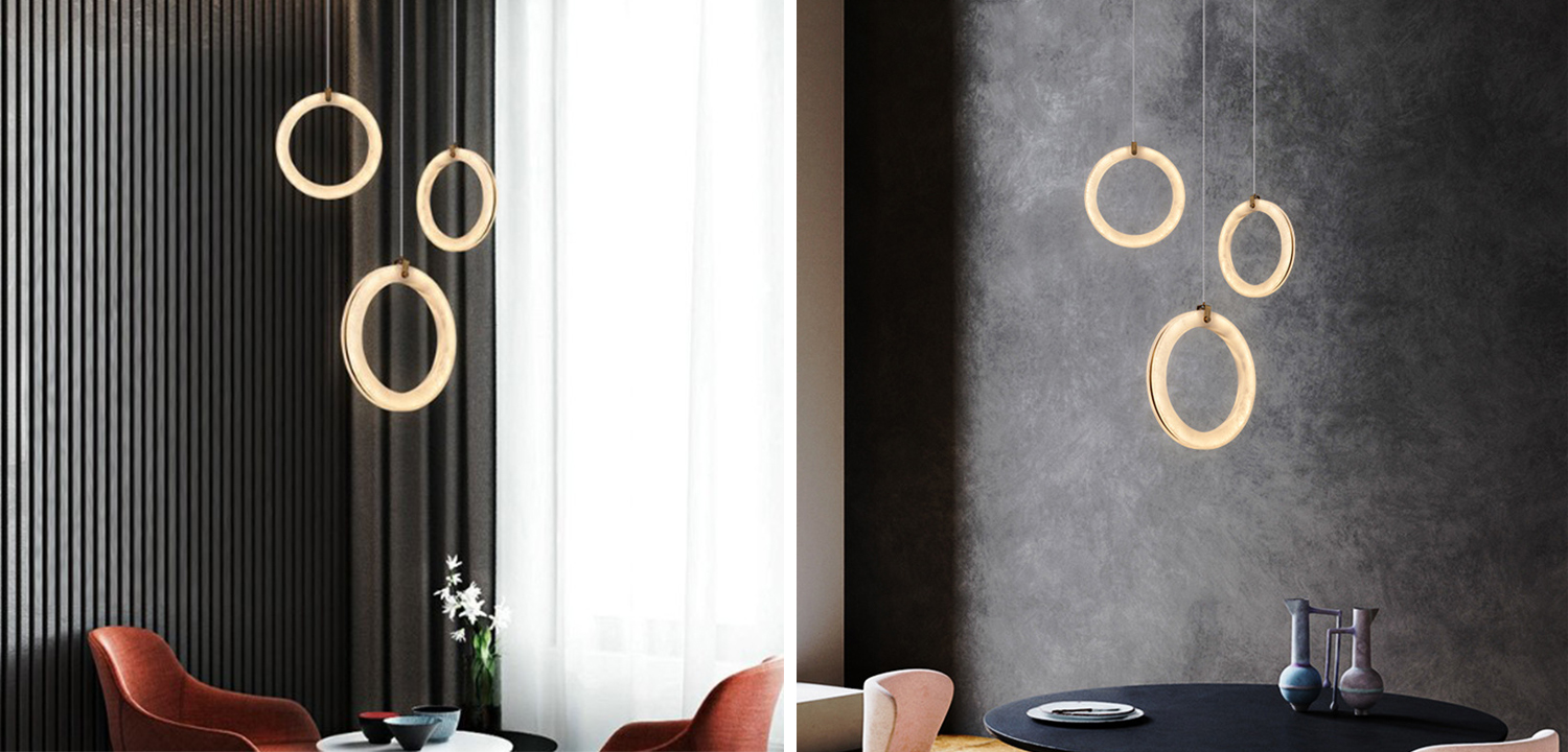 Cветильник Каскадный Три Кольца из натурального мрамора Marble Ring - фото