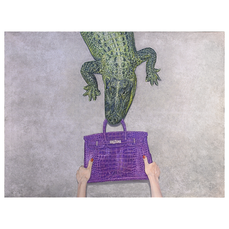 Картина Gator Birkin Hands Серый Фиолетовый Зеленый Красный Картина Gator Birkin Hands Серый Фиолетовый Зеленый Красный в Челябинске | Loft Concept