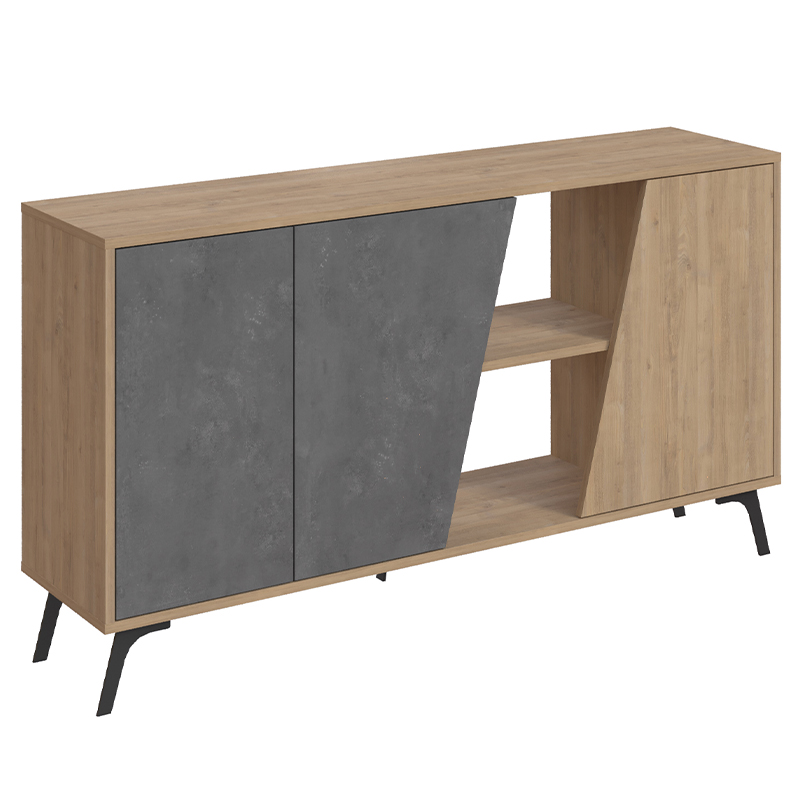 Комод с дверцами и 2-мя открытыми отделениями серого и древесного цвета FIONA CONSOLE OAK Древесина Серый Комод с дверцами и 2-мя открытыми отделениями серого и древесного цвета FIONA CONSOLE OAK Древесина Серый в Челябинске | Loft Concept