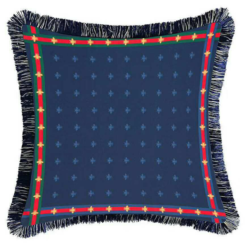 Декоративная подушка Cтиль Gucci Bee Pattern Blue Синий Декоративная подушка Cтиль Gucci Bee Pattern Blue Синий в Челябинске | Loft Concept