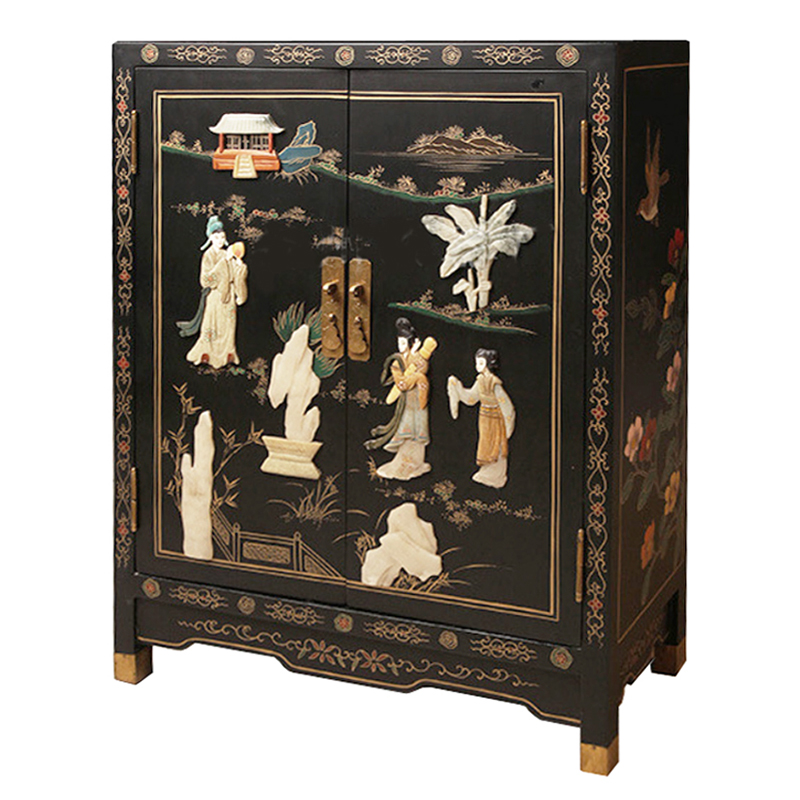 Черный Двухдверный Комод в Китайском стиле с каменным Барельефом Black Chinese Chest of drawers Черный Мульти Черный Двухдверный Комод в Китайском стиле с каменным Барельефом Black Chinese Chest of drawers Черный Мульти в Челябинске | Loft Concept