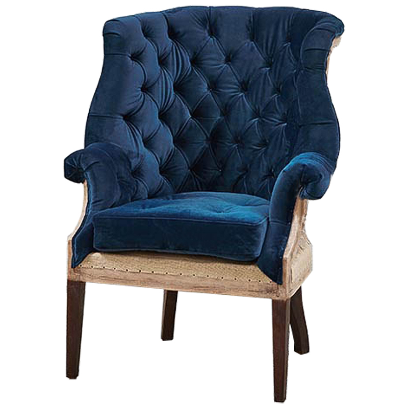 Кресло Gamilton Armchair Blue Синий Коричневый в Челябинске | Loft Concept 
