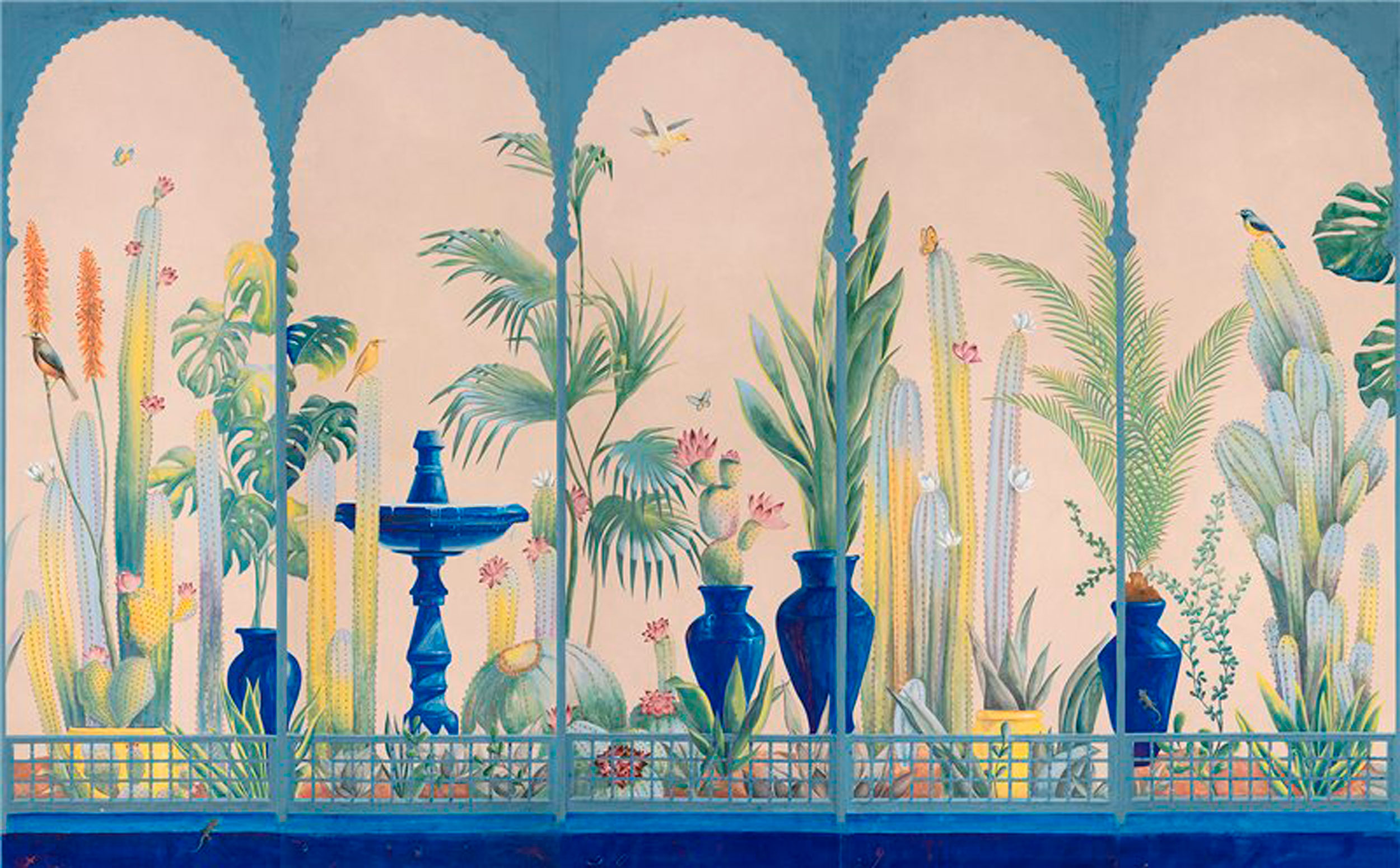 Обои ручная роспись Jardin Marrakech Majorelle on painted Xuan paper Обои ручная роспись Jardin Marrakech Majorelle on painted Xuan paper - постер Loft-Concept в Челябинске