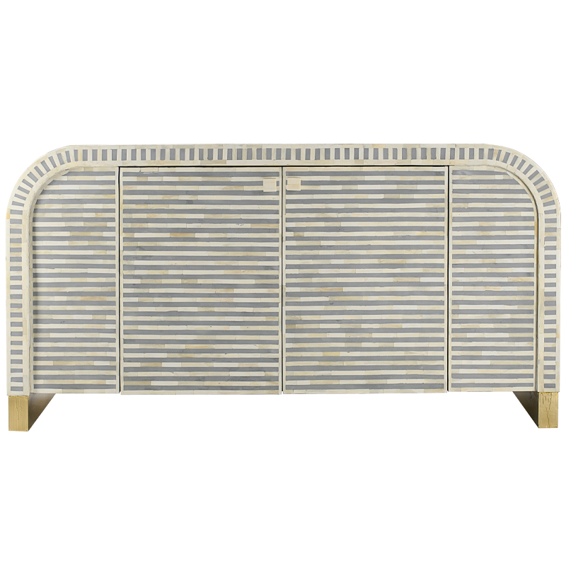 Комод серый с инкрустацией костью Bone Inlay Buffet gray Серый Белый Золотой в Челябинске | Loft Concept 