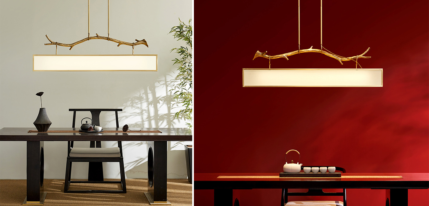 Дизайнерская прямоугольная люстра с золотой веткой Rectangular chandelier golden branch - фото