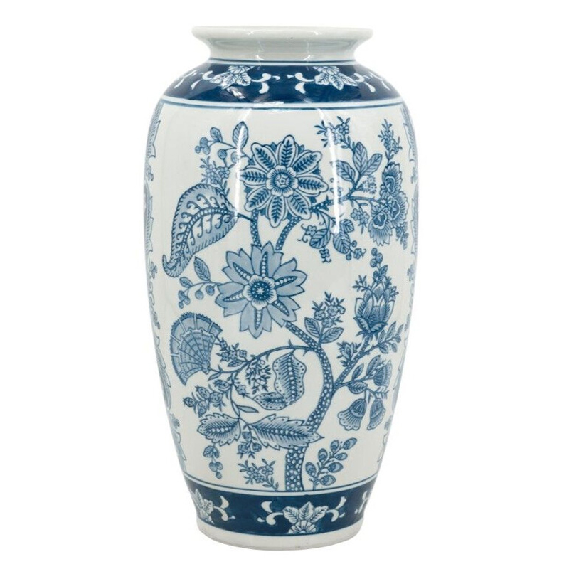 Ваза с синим цветочным орнаментом Blue & White Ornament Белый Синий Ваза с синим цветочным орнаментом Blue & White Ornament Белый Синий в Челябинске | Loft Concept