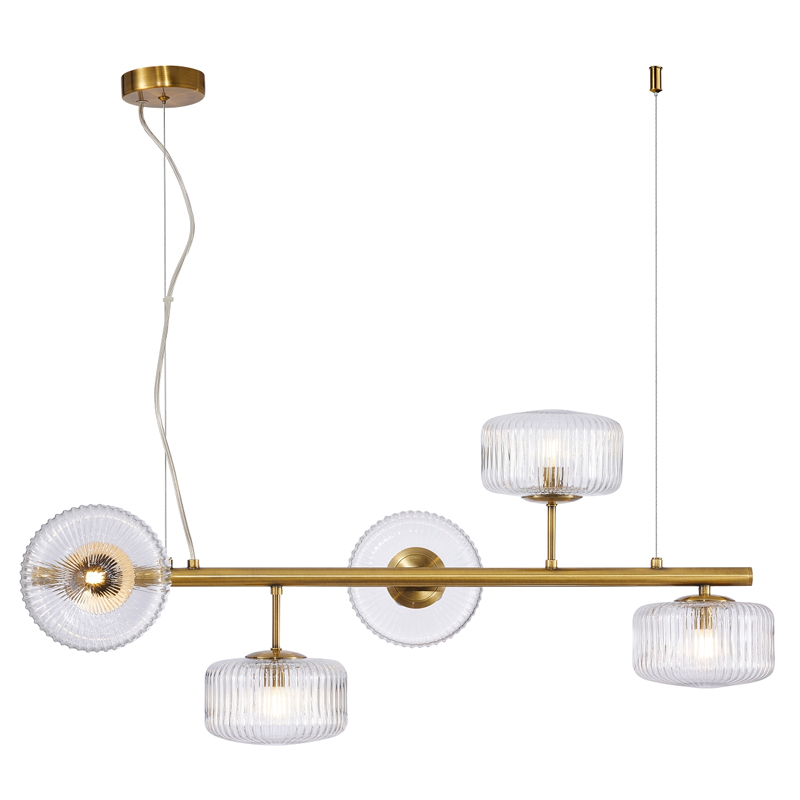 Люстра Blown Glass с прозрачными рельефными плафонами Латунь Прозрачный Люстра Blown Glass с прозрачными рельефными плафонами Латунь Прозрачный в Челябинске | Loft Concept