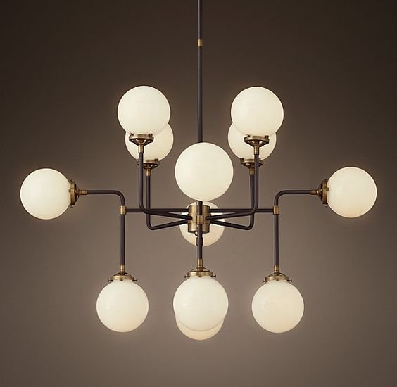 Люстра RH Bistro Globe Milk Glass 12-Light Chandelier Латунь Черный Белый Люстра RH Bistro Globe Milk Glass 12-Light Chandelier Латунь Черный Белый в Челябинске | Loft Concept