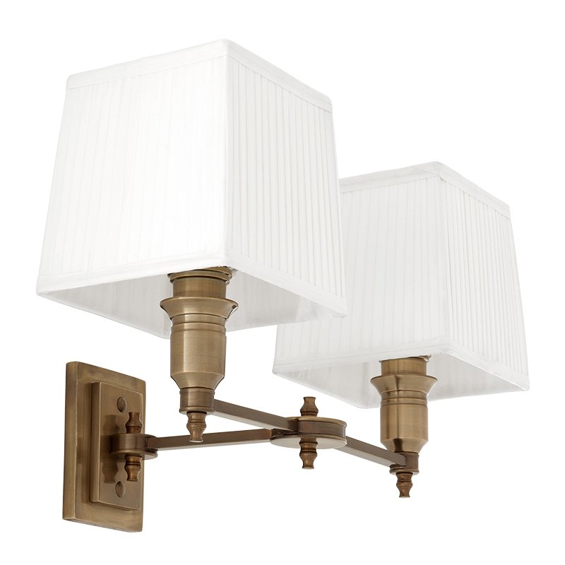 Бра Wall Lamp Lexington Double Brass+White Латунь Античная полированная Белый Бра Wall Lamp Lexington Double Brass+White Латунь Античная полированная Белый в Челябинске | Loft Concept