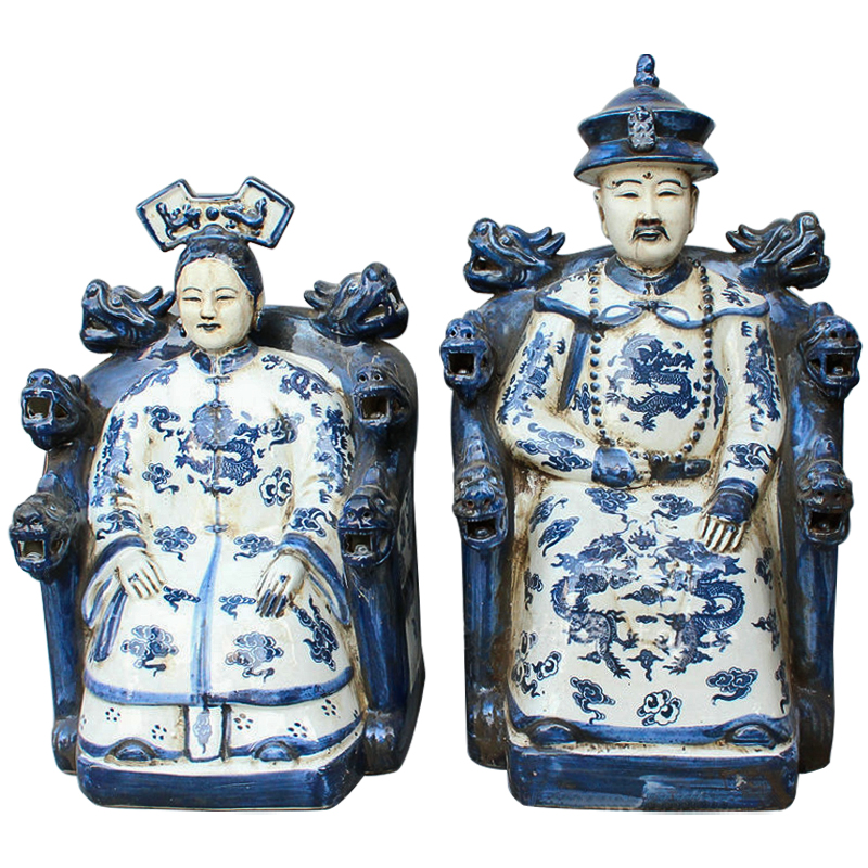 Комплект из двух статуэток Emperor and Empress Белый Синий Комплект из двух статуэток Emperor and Empress Белый Синий в Челябинске | Loft Concept