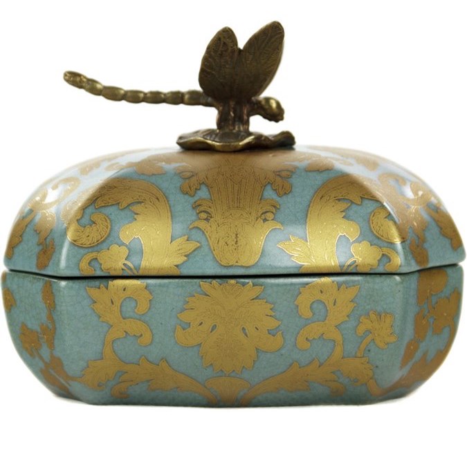 Шкатулка Box Gold on Blue Голубой пастельный Бронза Золотой Шкатулка Box Gold on Blue Голубой пастельный Бронза Золотой в Челябинске | Loft Concept