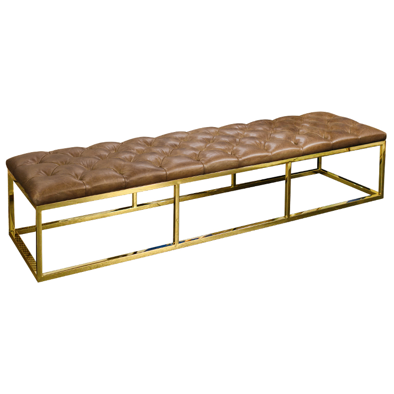 Банкетка Helewise Leather Brown Bench Коричневый Золотой Банкетка Helewise Leather Brown Bench Коричневый Золотой в Челябинске | Loft Concept