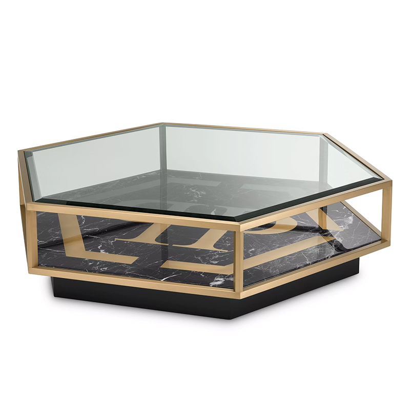 Кофейный стол Philipp Plein Coffee Table Falcon View Прозрачное Стекло Черный Золотой в Челябинске | Loft Concept 
