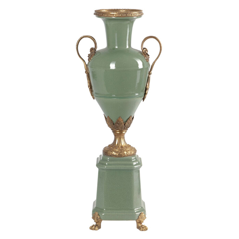 Ваза зеленого цвета из фарфора на высокой подставке с бронзовыми ручками Eden Garden porcelain and bronze Зеленый Бронза Ваза зеленого цвета из фарфора на высокой подставке с бронзовыми ручками Eden Garden porcelain and bronze Зеленый Бронза в Челябинске | Loft Concept