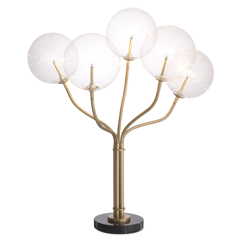 Настольная лампа Eichholtz Table Lamp Elon Латунь Античная полированная Прозрачный Черный Мрамор Nero в Челябинске | Loft Concept 