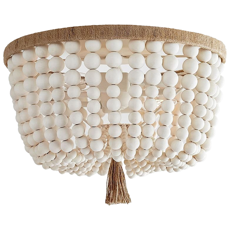 Круглый потолочный светильник украшенный круглыми белыми бусинами Wooden Beads Ceiling lamp Белый Коричневый в Челябинске | Loft Concept 