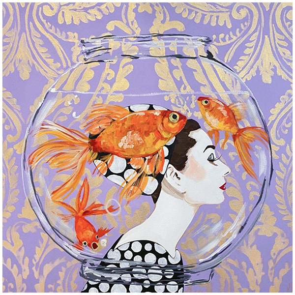 Картина Audrey Fishbowl on Lavender Damask Background Мульти в Челябинске | Loft Concept 