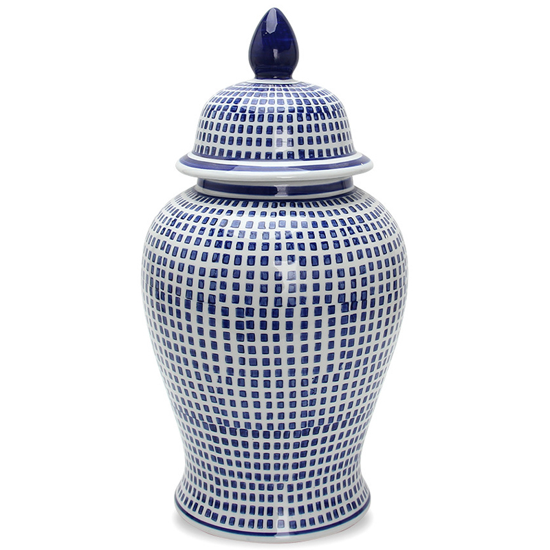 Ваза с крышкой Oriental Blue & White Square Pattern Vase Белый Синий Ваза с крышкой Oriental Blue & White Square Pattern Vase Белый Синий в Челябинске | Loft Concept