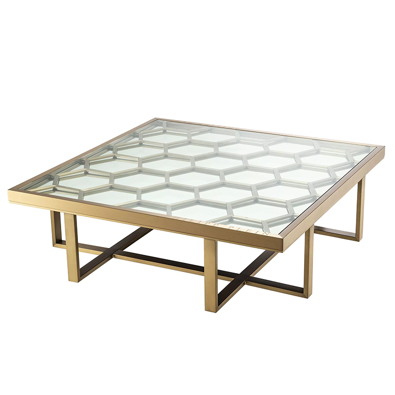 Кофейный стол Philipp Plein Coffee Table Skeleton Золотой Прозрачное Стекло в Челябинске | Loft Concept 