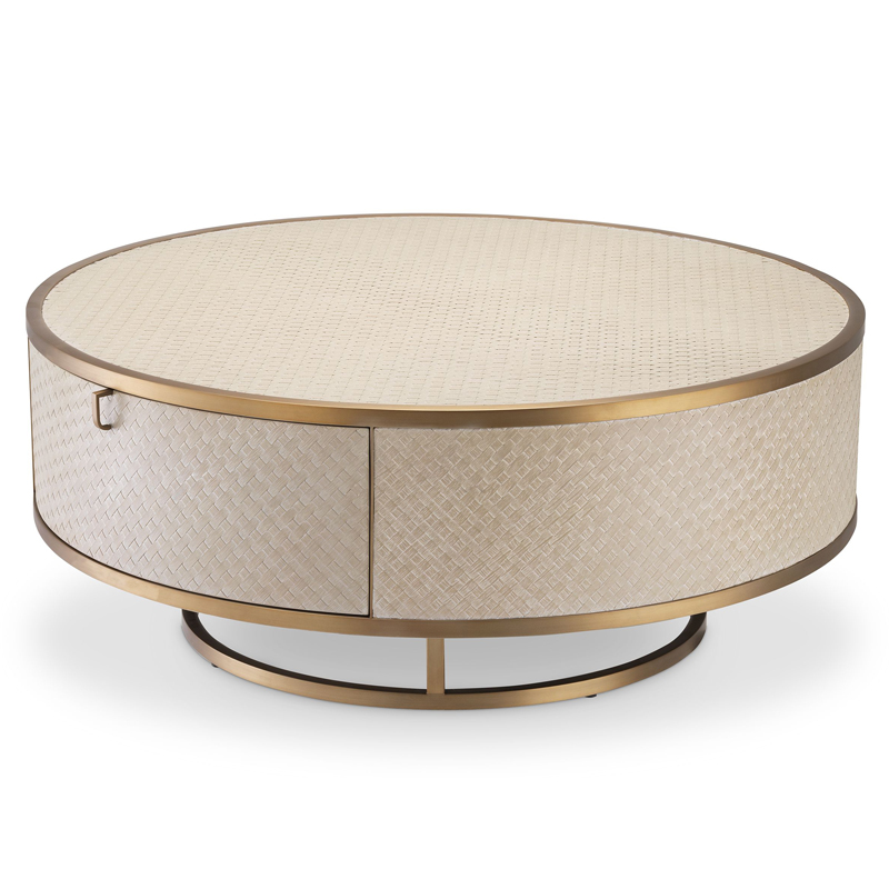 Кофейный стол Eichholtz Coffee Table Napa Valley oak Бежевый Матовая латунь в Челябинске | Loft Concept 
