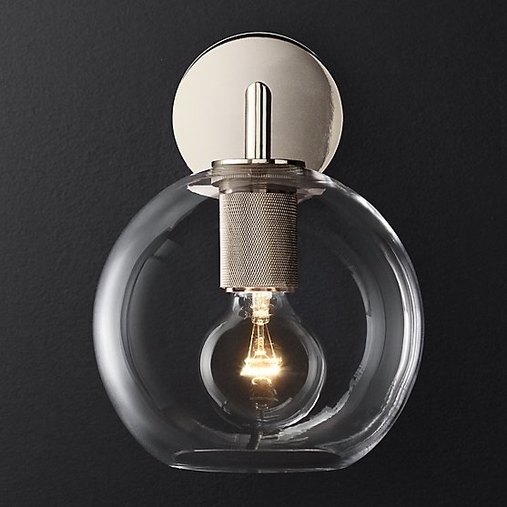 Бра RH Utilitaire Globe Shade Single Sconce Silver Прозрачное Стекло Никель Бра RH Utilitaire Globe Shade Single Sconce Silver Прозрачное Стекло Никель в Челябинске | Loft Concept