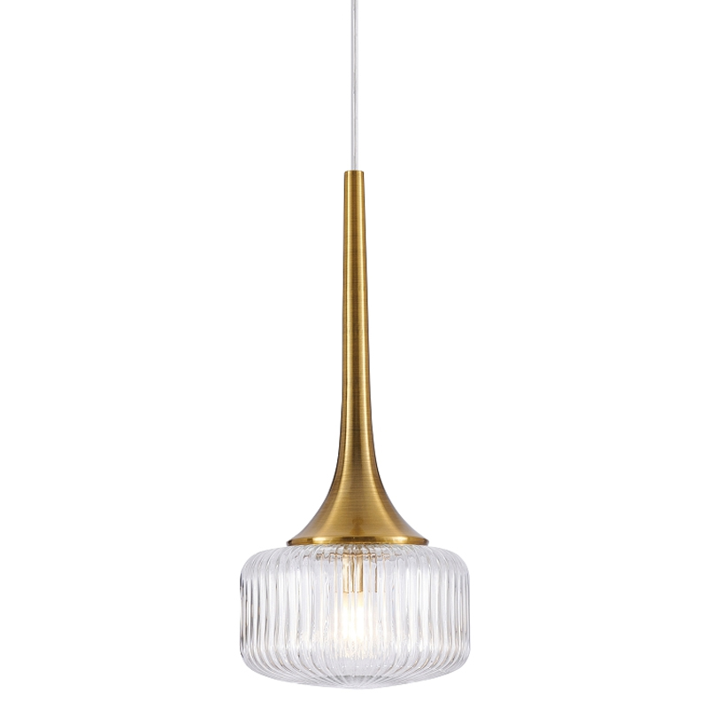 Подвесной светильник Blown Glass с прозрачным рельефным плафоном Латунь Прозрачный Подвесной светильник Blown Glass с прозрачным рельефным плафоном Латунь Прозрачный в Челябинске | Loft Concept