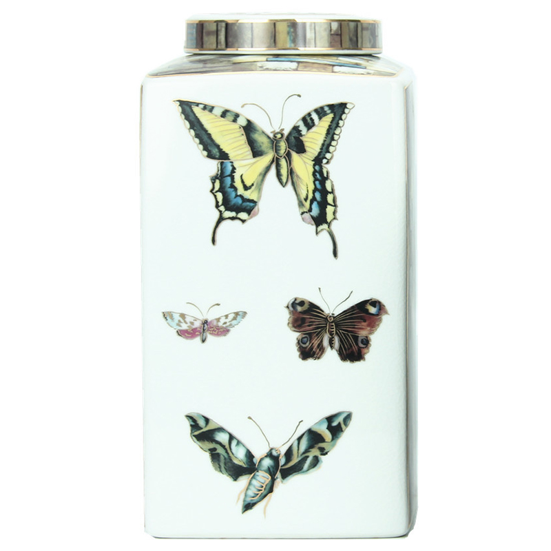 Ваза с крышкой Ceramic Flowers and Butterflies Vase Белый Мульти Ваза с крышкой Ceramic Flowers and Butterflies Vase Белый Мульти в Челябинске | Loft Concept