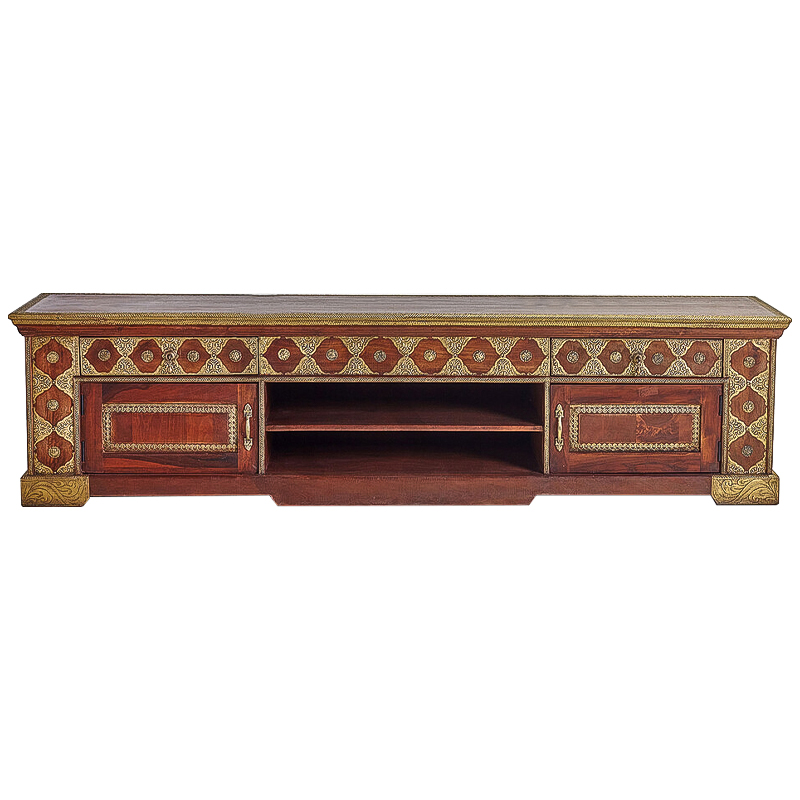 ТВ-тумба с латунной чеканкой Tejas Indian Inlaid TV Stand Коричневый Латунь ТВ-тумба с латунной чеканкой Tejas Indian Inlaid TV Stand Коричневый Латунь в Челябинске | Loft Concept