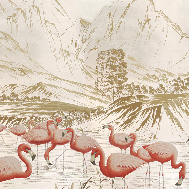 Обои ручная роспись Flamingos Flamingo on Tarnished Silver gilded Xuan paper Обои ручная роспись Flamingos Flamingo on Tarnished Silver gilded Xuan paper в Челябинске | Loft Concept