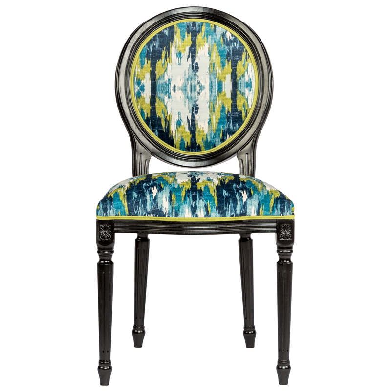 Мягкий стул с сине-зеленым узором Ikat Pattern Черный Мульти Мягкий стул с сине-зеленым узором Ikat Pattern Черный Мульти в Челябинске | Loft Concept