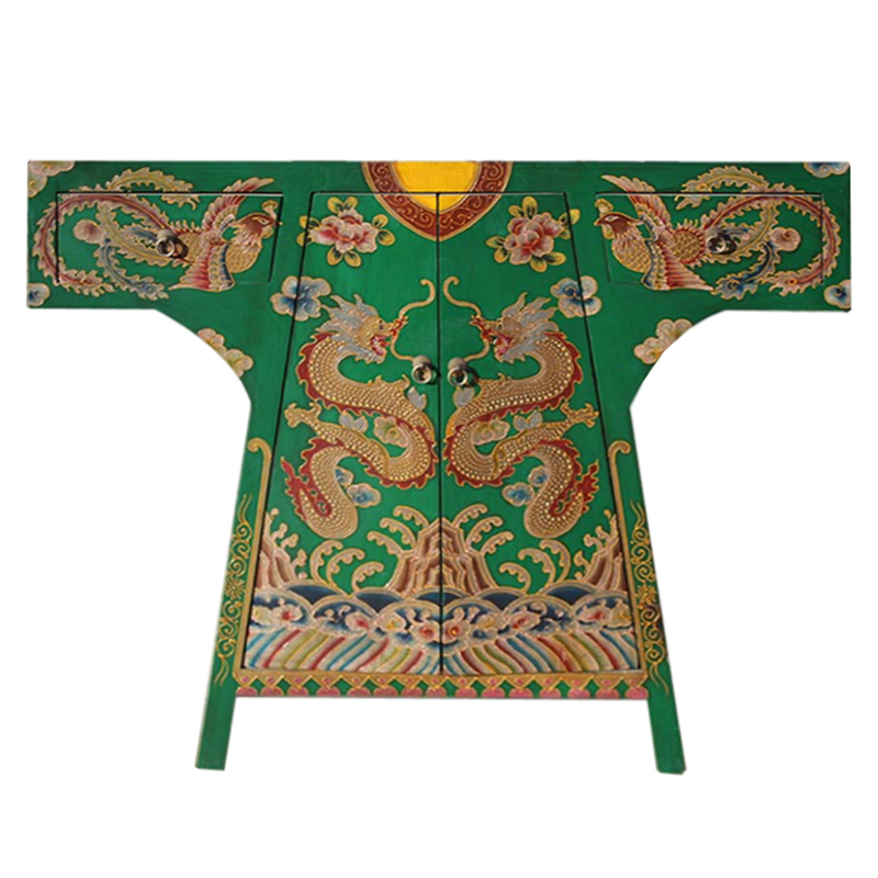 Зеленая Консоль в Китайском Стиле ручная роспись Драконы Green Oriental Robe Зеленый Мульти в Челябинске | Loft Concept 